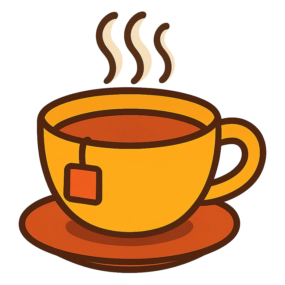 a cup of tea, simple and inviting, steam rising, cozy style sticker