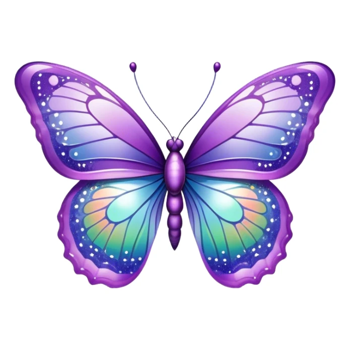 Pastel sparkly violet glittery iridescent rainbow transparent butterfly with detailed intricate patterns sticker