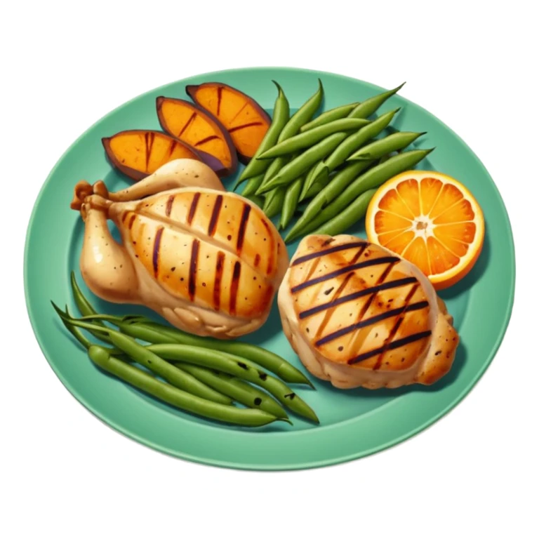 1 protein (chicken, fish)
 + 2 (or more) veggies
 + 1 starch (sweet potato or grain) sticker