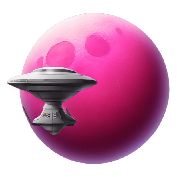 Hot pink moon with a spaceship on top sticker