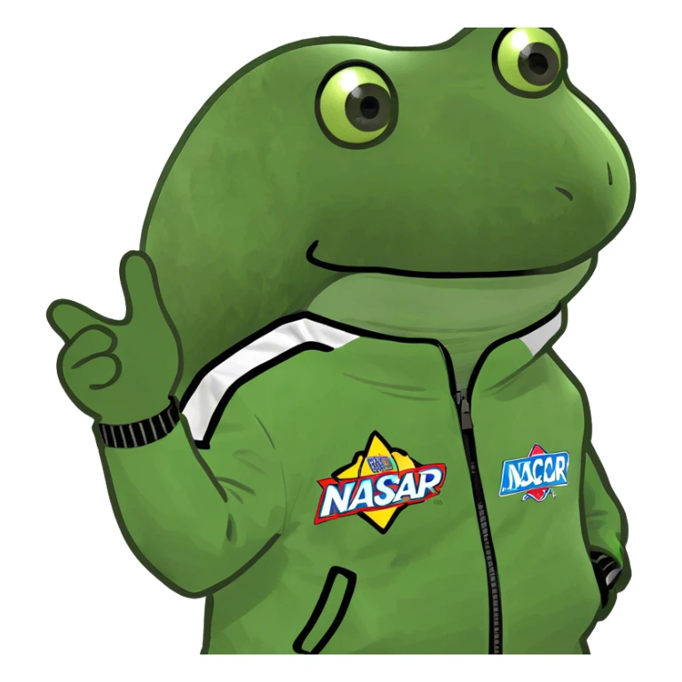 wearing a neon green nascar jacket that says "pump" sticker