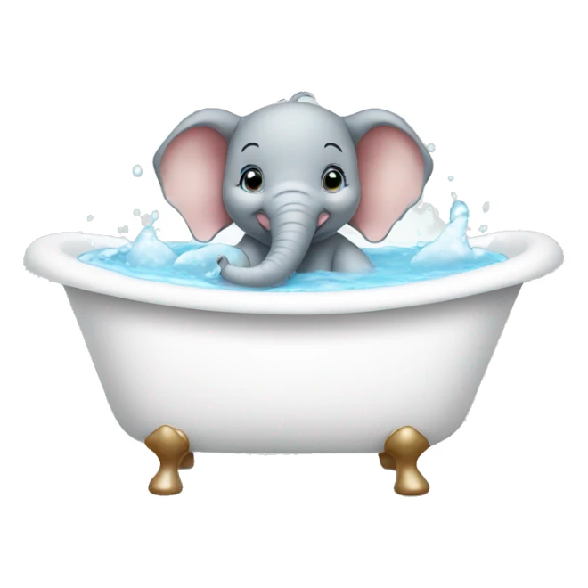 baby elephant having a bath in a white bathtub sticker