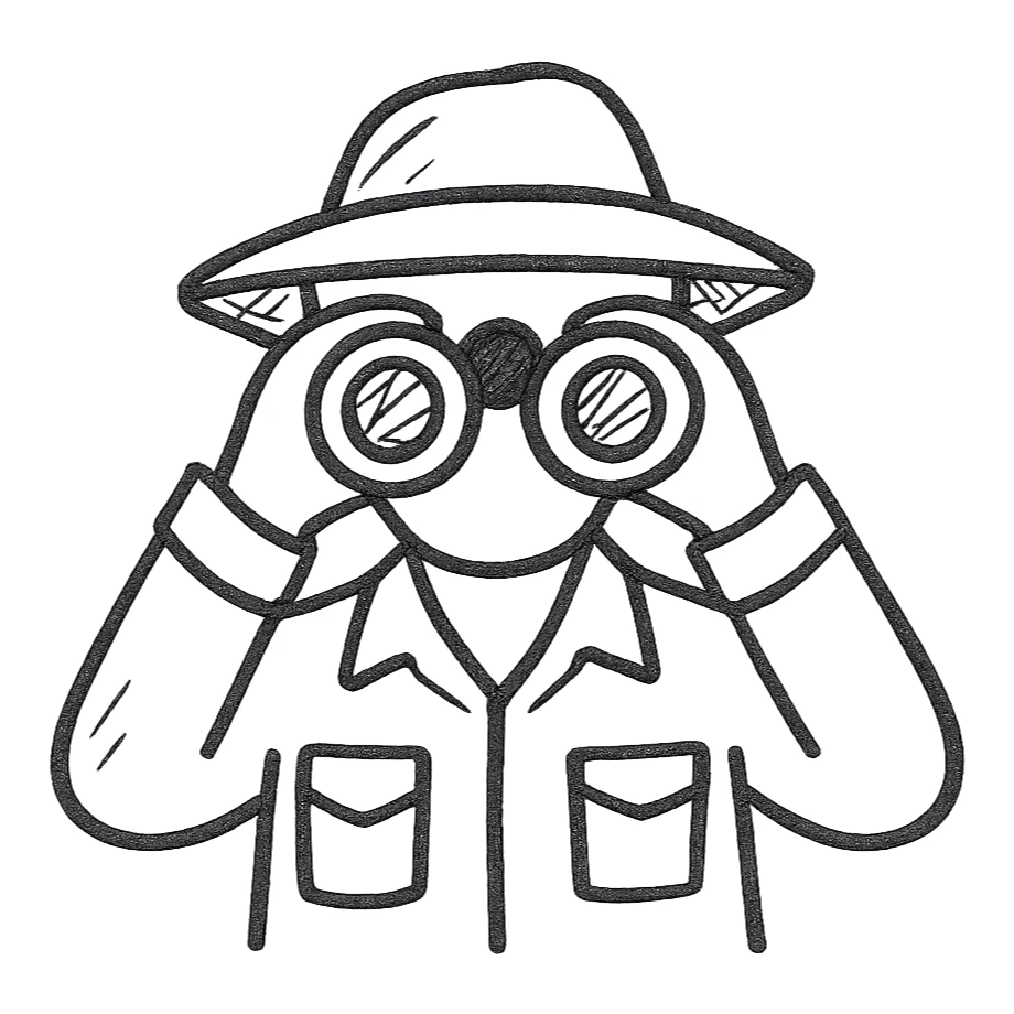 hand-drawn black outline of an explorer with binoculars sticker