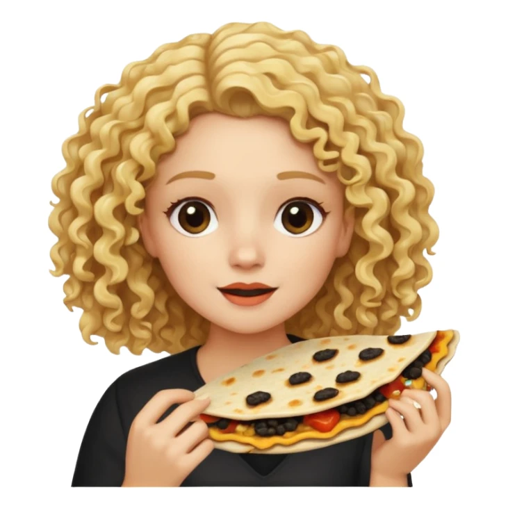 mujer con pelo rubio rizado comiendo quesadillas quemadas negras  sticker