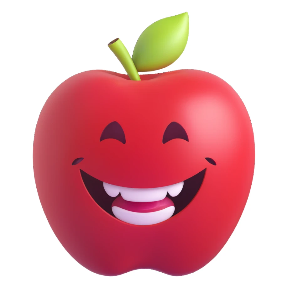 happy face taking a bite out of a juicy apple, clear bite mark, bright colors, glossy finish, cheerful and playful sticker