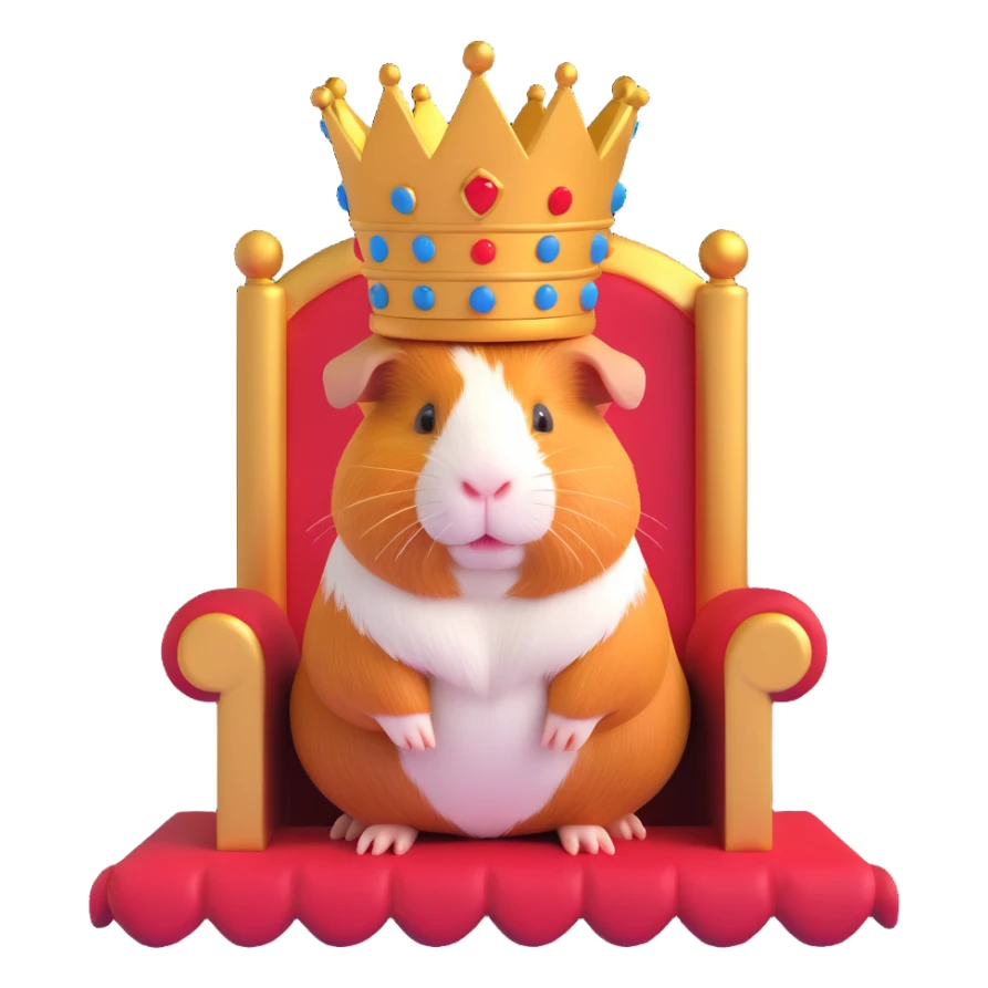 majestic guinea pig sitting on a throne, wearing a crown sticker