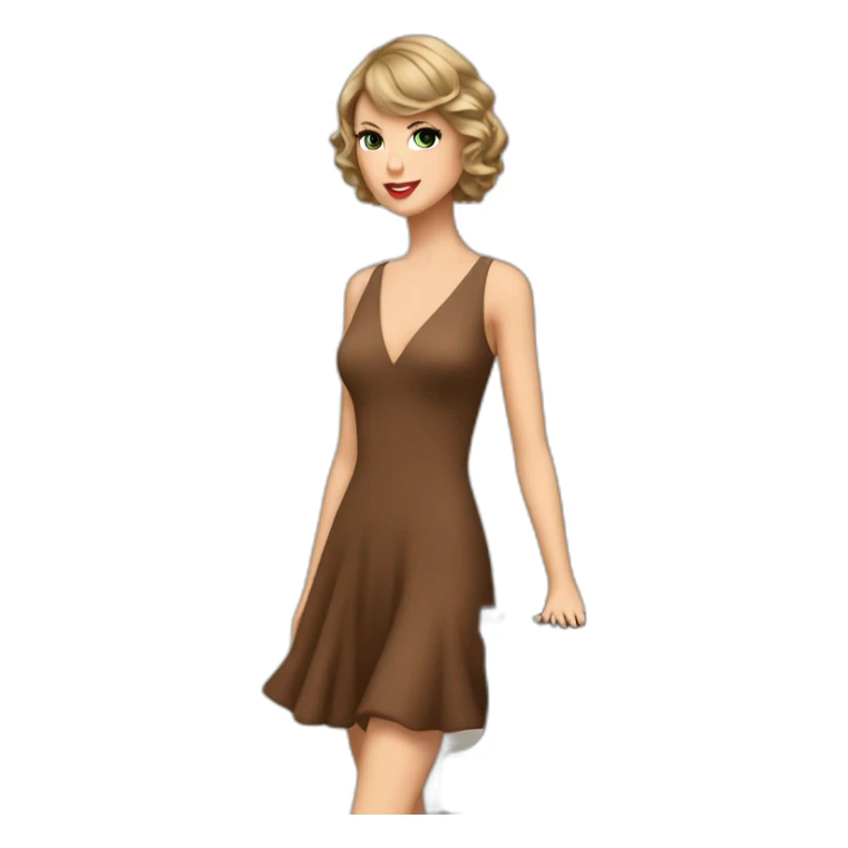 Taylor Swift with a brown dress and in front of a piano sticker
