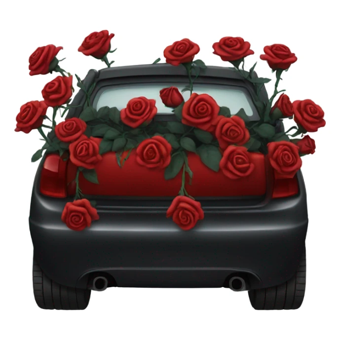red open car trunk with black roses left in it sticker