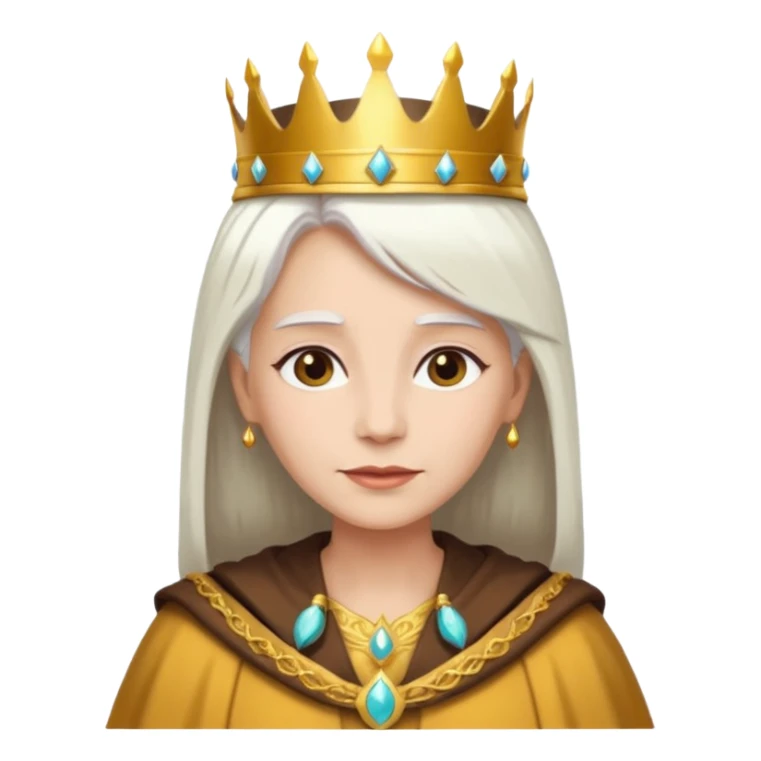 Queen with straight white hair – golden crown, brown robe sticker