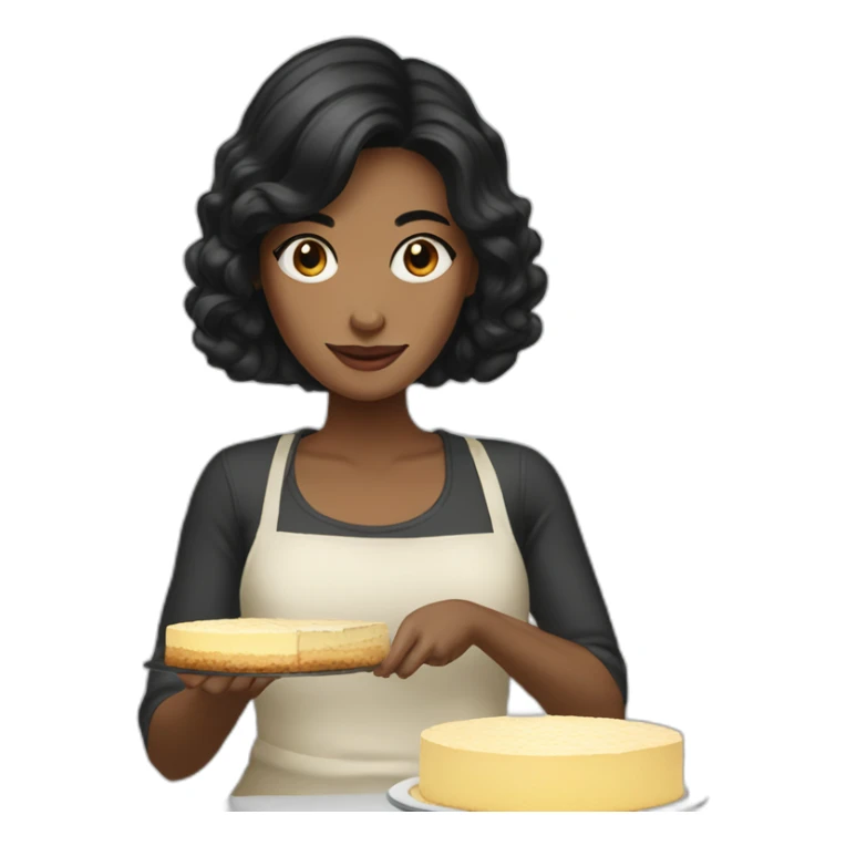 Woman with black hair Preparing cheescake sticker
