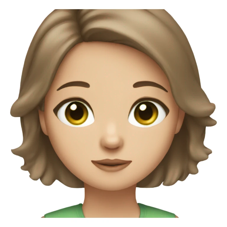 brown haired girl green eyes with cat sticker