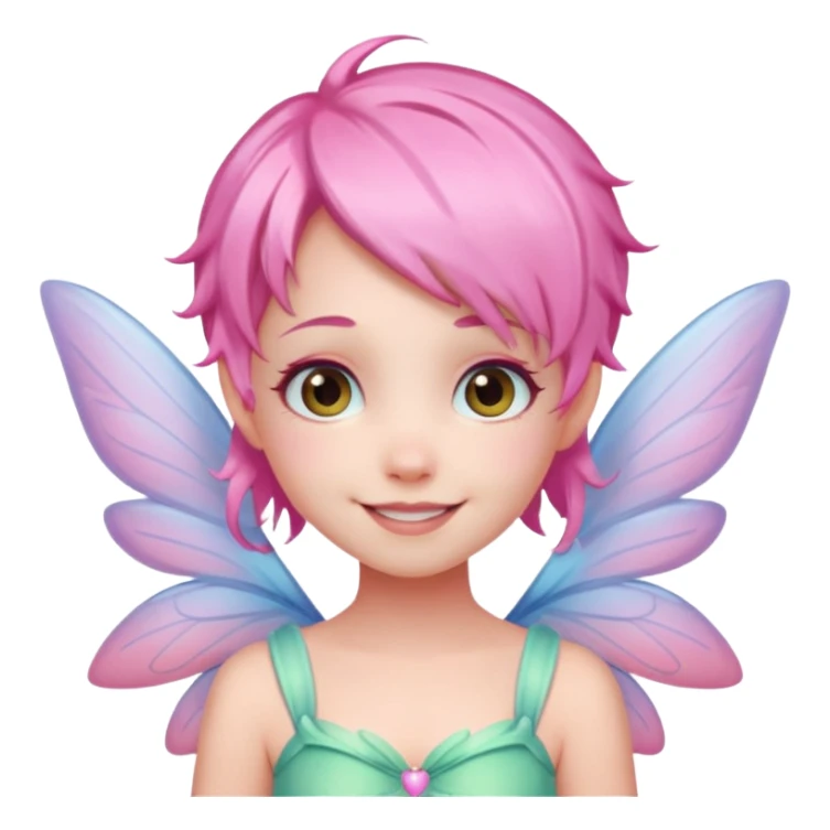 A tiny pastel fairy with pink hair with glowing wings and a sweet smile  sticker