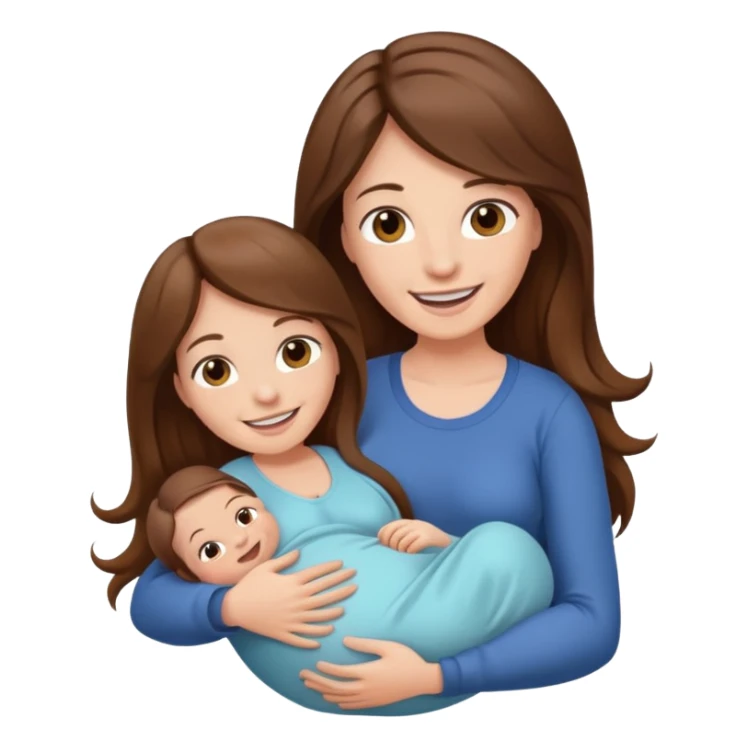 Mom with long brown hair give a birth smiling sticker