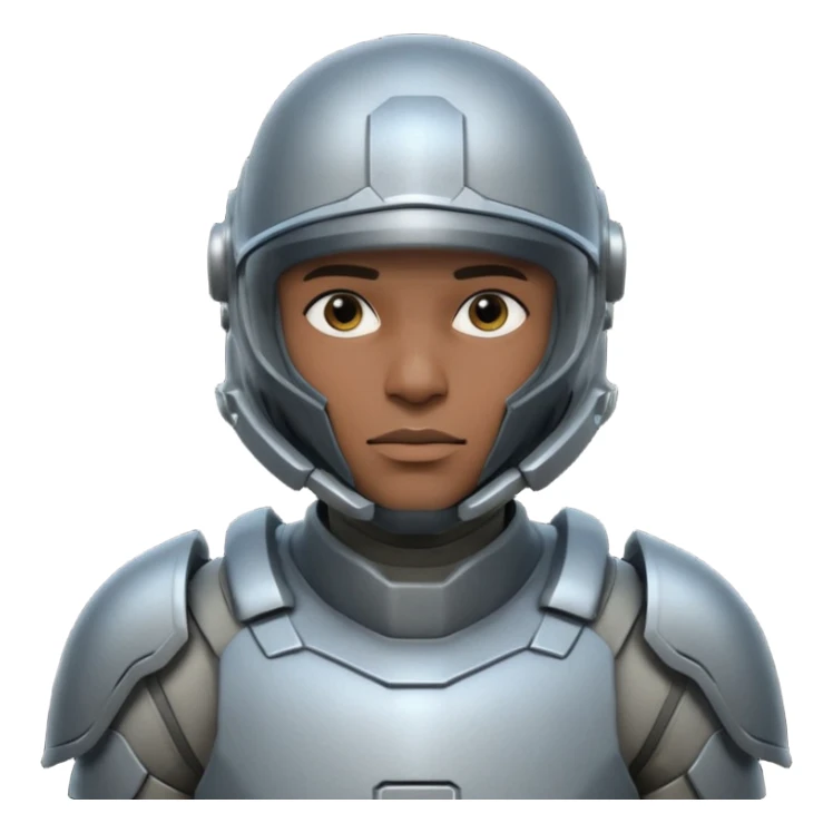 futuristic armored soldier human portrait, head and shoulders only, dark skin, strong jawline, helmet visor, sci-fi armor details, 3D cartoon, mobile game icon style, clean background, no text, no watermark
 sticker