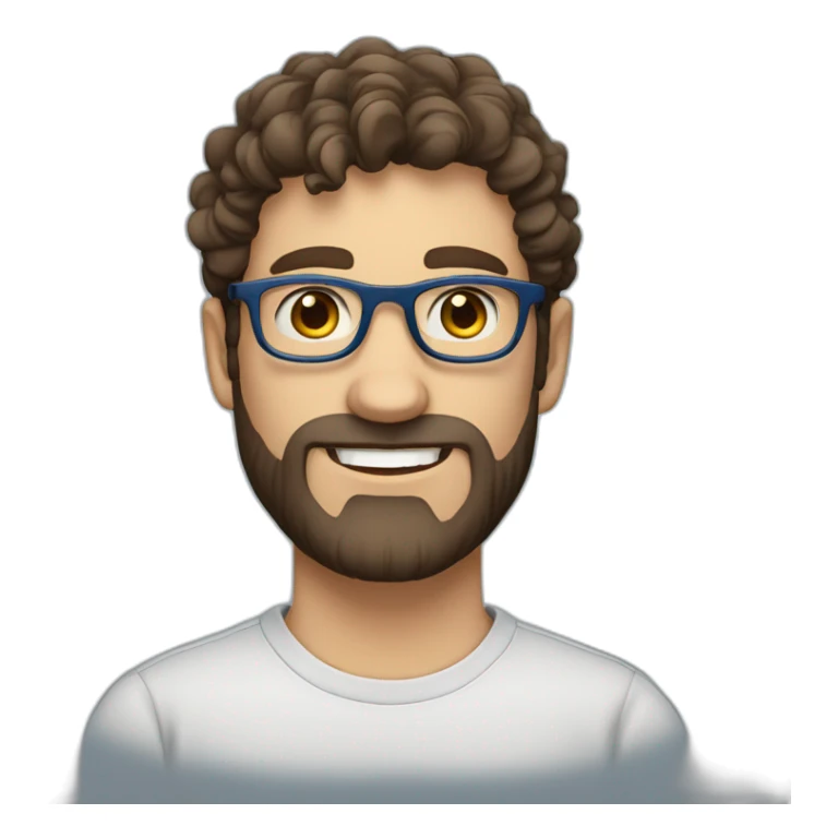 one european guy with short curly dark hair and beard and blue eyes and brown glasses sticker