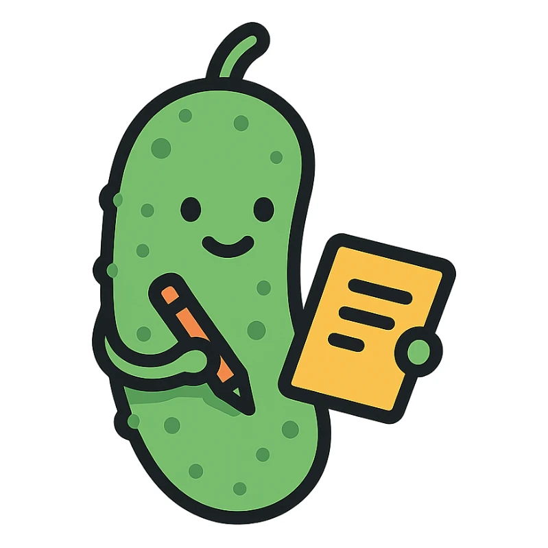 a pickle taking notes sticker