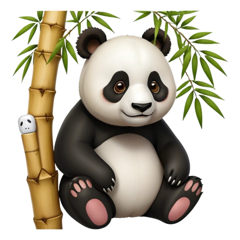 panda wearing airpods hanging on a bamboo tree sticker