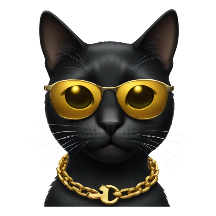 black cat smoking 3 cigarettes with sunglasses on and wearing a gold chain sticker