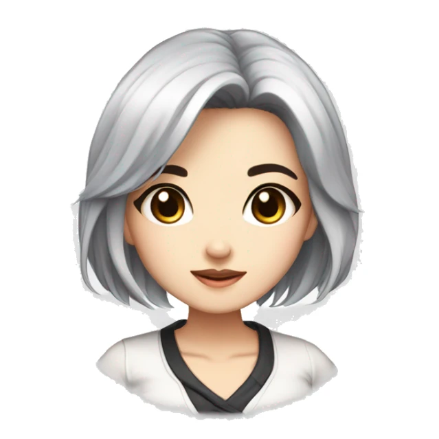 masterpiece, anime style, chibi, illustrated logo, medium short shot, emote for twitch of a 45 year old woman, oval face, black hair, brown eyes, white skin, white shirt, long hair
 sticker
