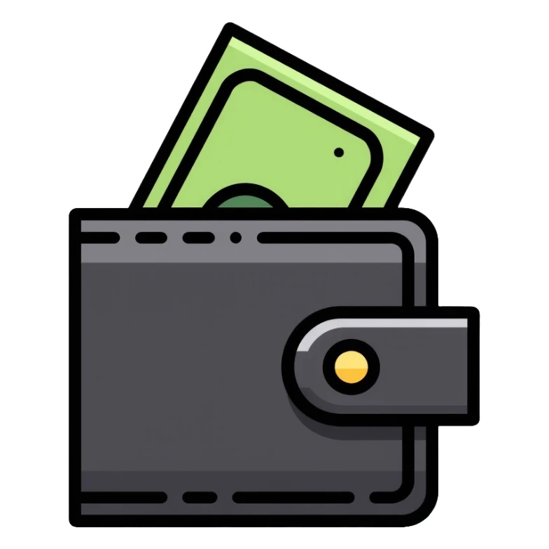 black wallet with one single dollar bill inside, just one dollar sticker