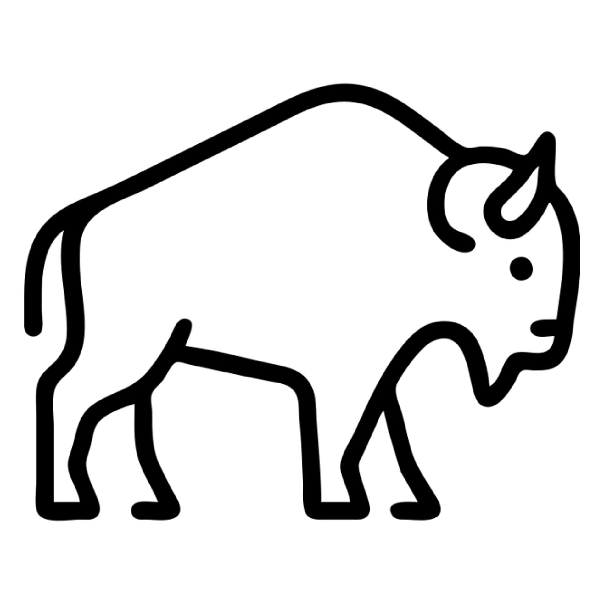 simple bison icon, minimalist and bold, clean black outlines, no fill, modern icon style sticker