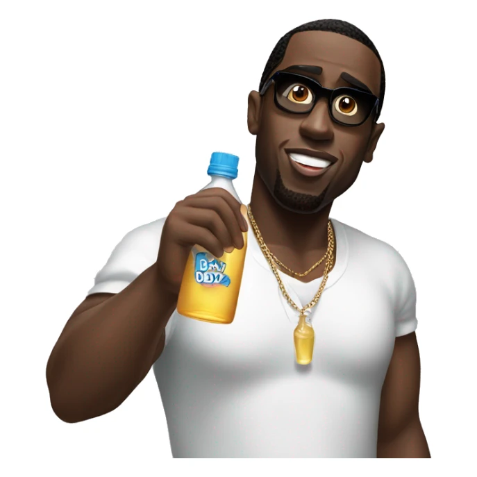 P.Diddy holding 1 bottle of baby oil sticker