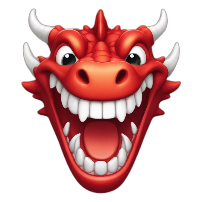Crazy Happy funny red dragon head with human white teeth and beautiful smile sticker
