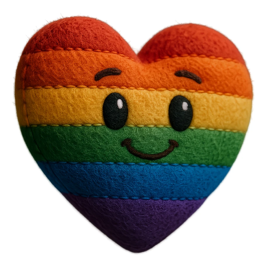 a rainbow pride heart with a subtle 3D effect, plush portrait and retro sticker style combined, no text sticker