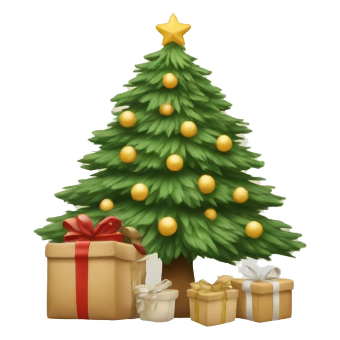 A cozy Christmas tree with beige gifts sticker