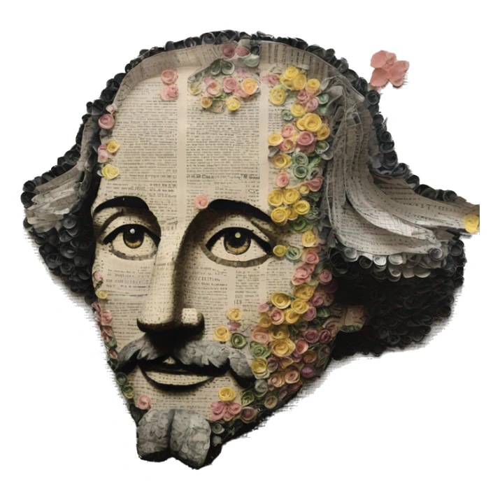 Shakespeare made of newspaper cuttings 420 roses flowers sticker