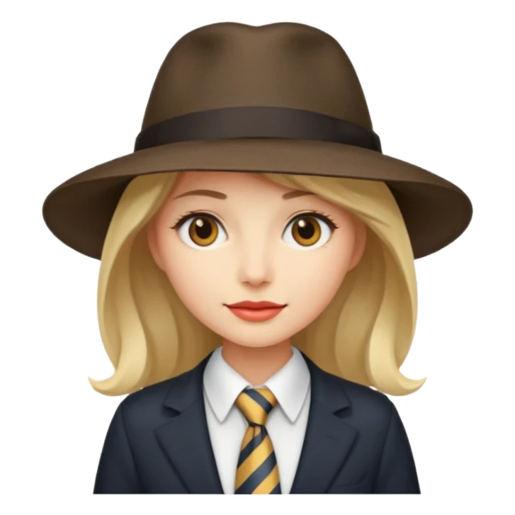 Woman in wide-brim hat & tie sticker