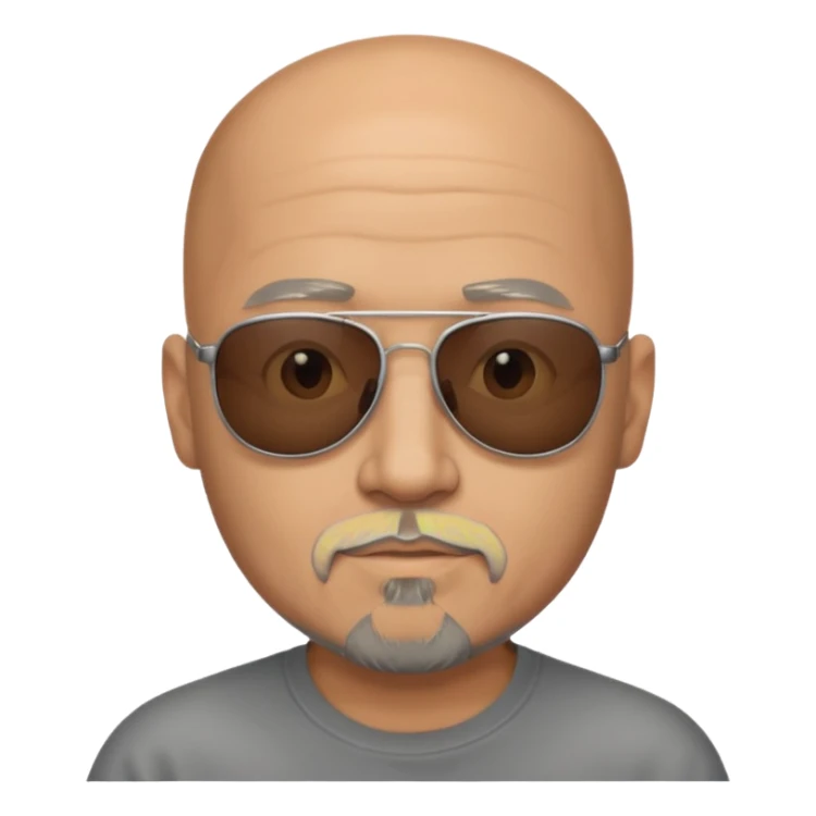 Bald man, wearing sunglasses, gray goatee sticker