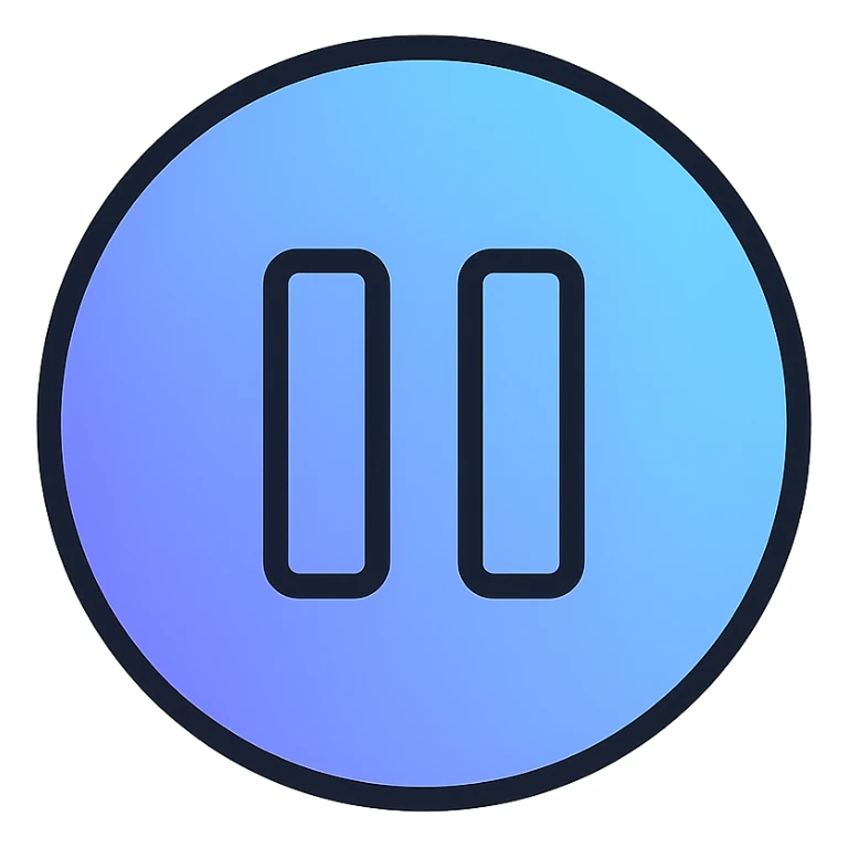 Convert the reference image into a modern and simple music pause emoji with a blue gradient tone. Place a pause icon in the center. Remove the background. sticker