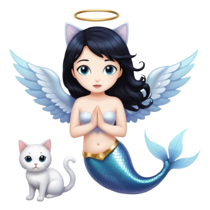 Mermaid black hair angel wings cat sticker