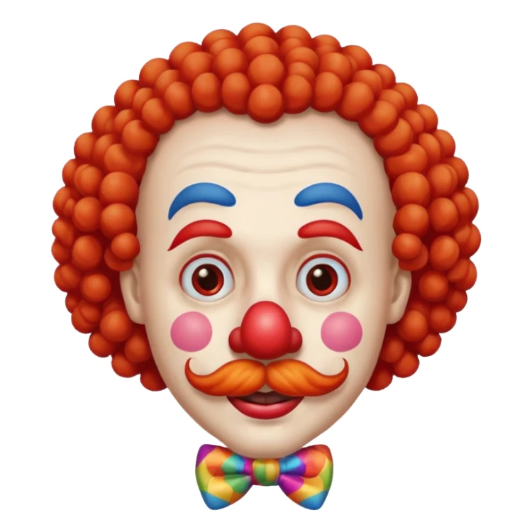 Classic clown — curly mustache, red nose sticker
