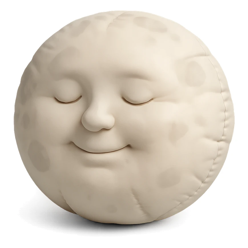 full moon with a gentle face, cozy and rounded, cushion style sticker