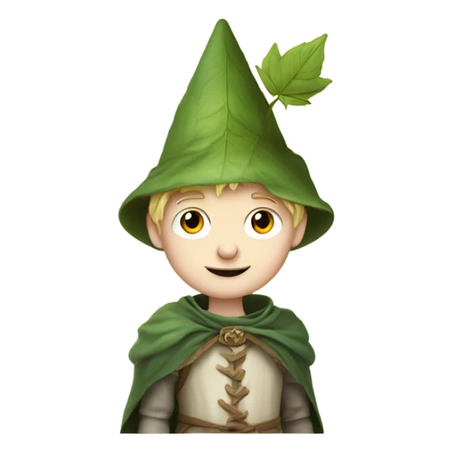 whimsical fairytale medieval pale boy who is tiny and wearing a leaf hat sticker