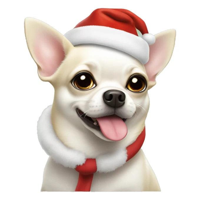 fat white chihuahua with Santa’s hat sticker