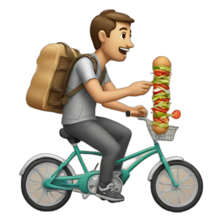 a man on a bicyble eating a kebab sticker