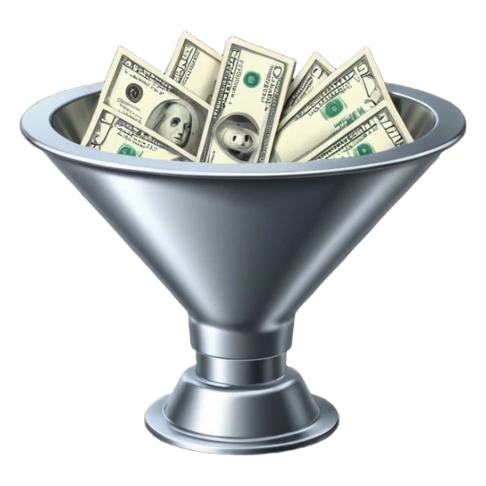 black marketing funnel with dollars at the buttom sticker