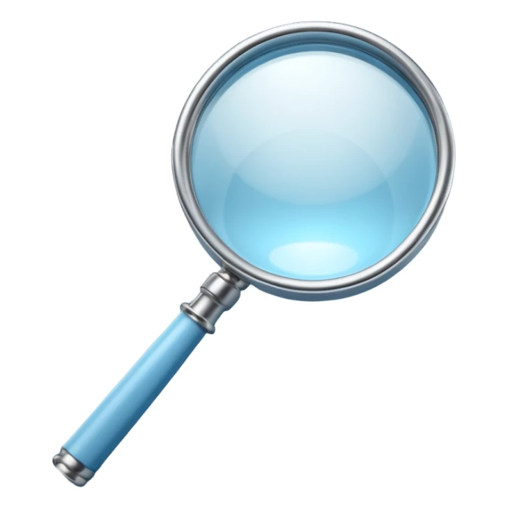 3D render of Magnifying Glass, forensic investigation aesthetic, sterile clinical lighting, cool blue undertones, sharp high-contrast details, professional clean look. sticker