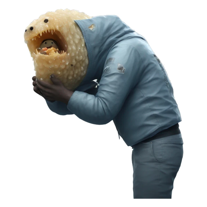 Fragile from death stranding eating a water bear sticker