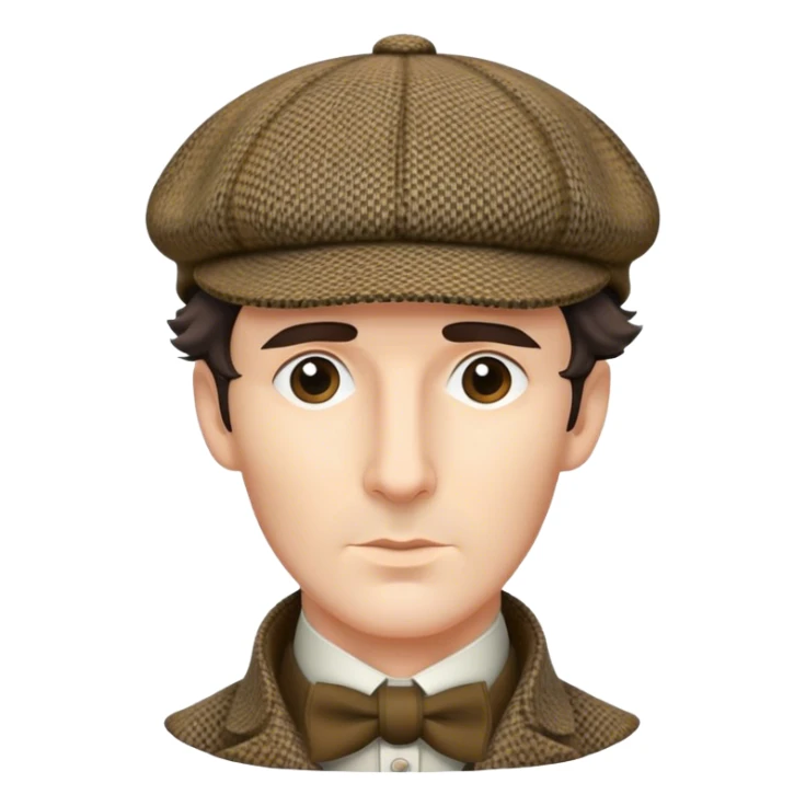 sherlock holmes, wearing a deerstalker hat with the fabric is often tweed, which features a subtle checkered or herringbone pattern with darker and lighter threads woven together, creating texture and depth.  sticker