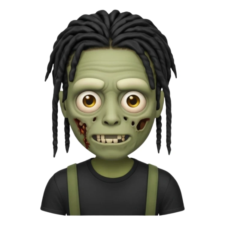 memoji iphone zombie with black dreads black tee and braces sticker