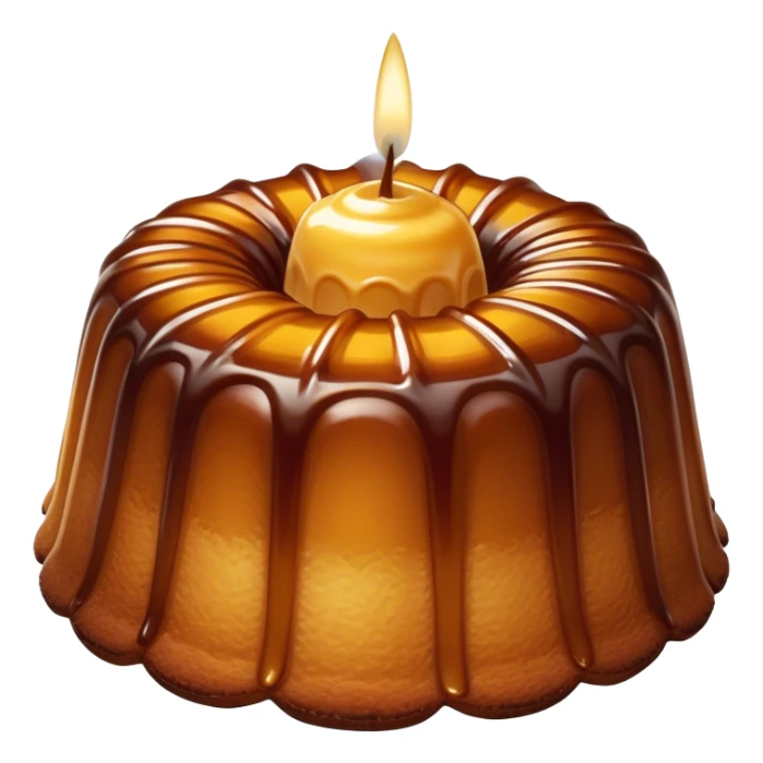 Cinematic rich cannelé, dark caramelized crust with a soft, custard-like interior, glossy finish, warm golden hues, elegant and indulgent. sticker