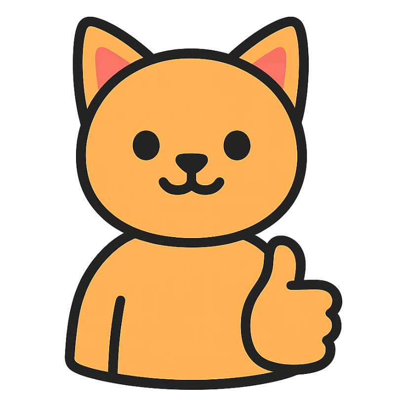 colored outlined icon of a cat giving a thumbs up sticker