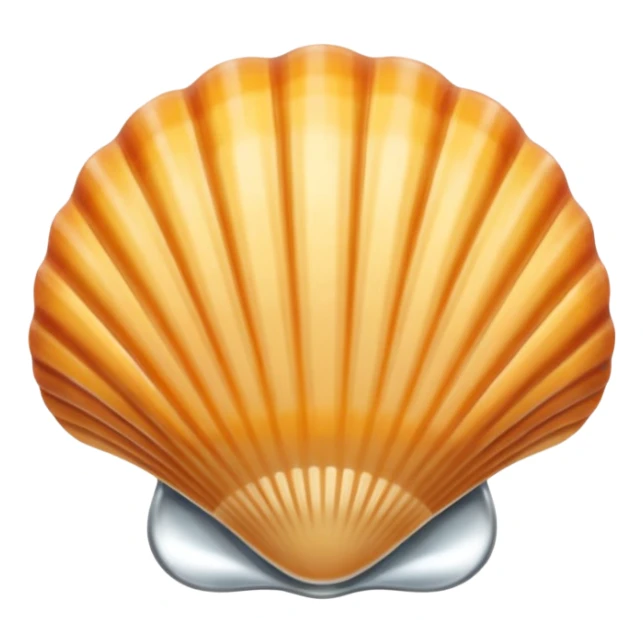 A seashell emoji made of polished silver chrome, smooth curved surface, reflective metallic highlights, elegant minimal design, iOS emoji style, centered, clean white background, soft lighting sticker