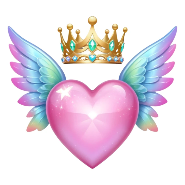 Pink sparkling heart with angel tiara and fairy wings sticker
