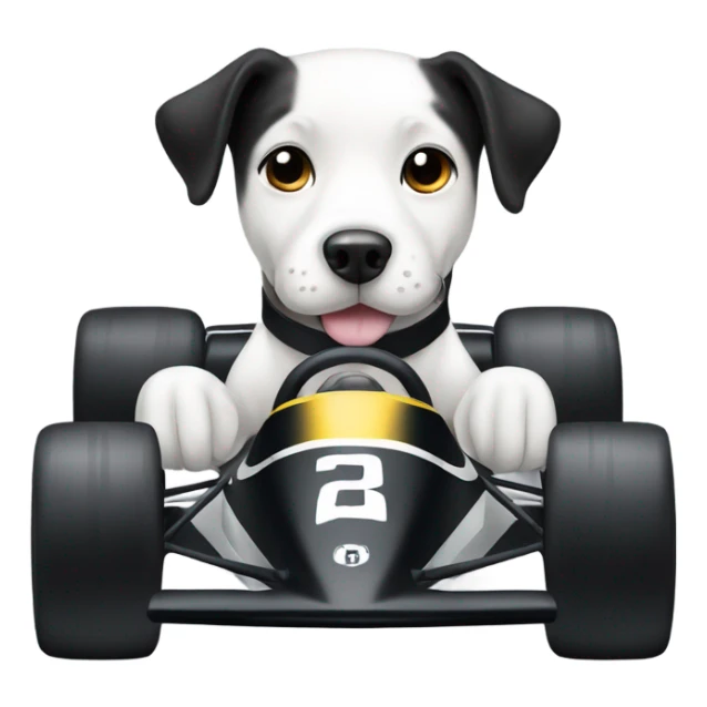 black and white dog in a racecar  sticker