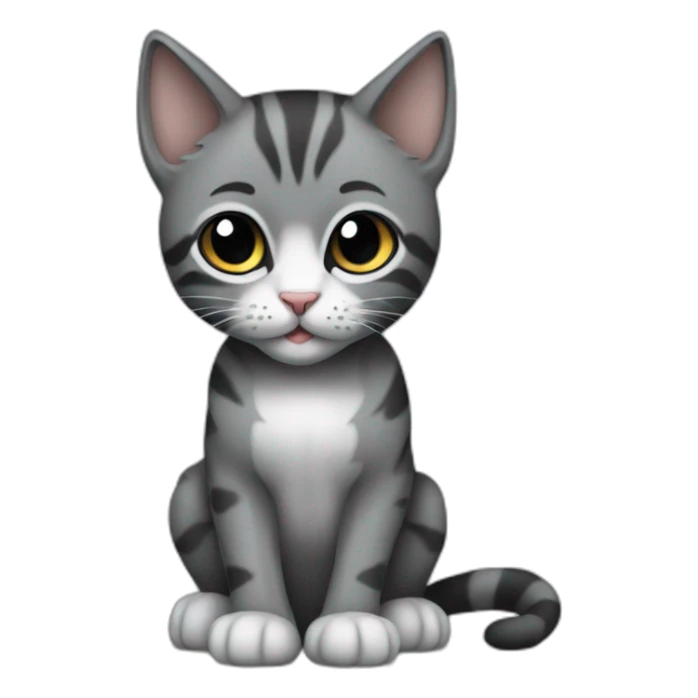 full body grey and black playful baby skinny cat sticker